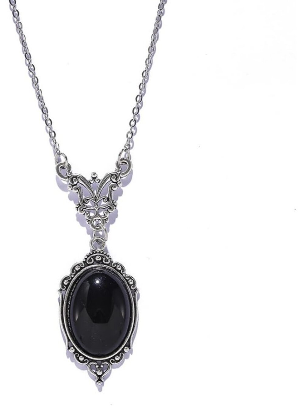 Women's Black Vintage Oval Stardust Crystal Cameo Pendant Vampire Bat Necklaces